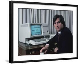 Apple Computer Chrmn. Steve Jobs with New Lisa Computer During Press Preview-Ted Thai-Framed Premium Photographic Print