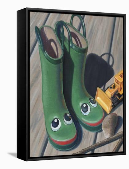 Apple Frog Boots-Michele Meissner-Framed Stretched Canvas