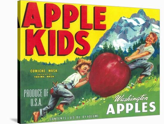 Apple Kids Apple Label - Yakima, WA-Lantern Press-Stretched Canvas