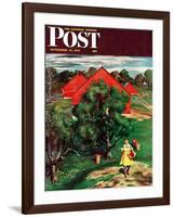 "Apple Picking Time," Saturday Evening Post Cover, September 27, 1947-John Falter-Framed Giclee Print