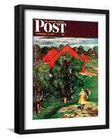 "Apple Picking Time," Saturday Evening Post Cover, September 27, 1947-John Falter-Framed Giclee Print