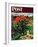 "Apple Picking Time," Saturday Evening Post Cover, September 27, 1947-John Falter-Framed Giclee Print