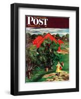 "Apple Picking Time," Saturday Evening Post Cover, September 27, 1947-John Falter-Framed Premium Giclee Print