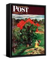 "Apple Picking Time," Saturday Evening Post Cover, September 27, 1947-John Falter-Framed Stretched Canvas