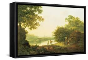 Applepickers, by a Cottage in a Wooded Landscape with Chichester Beyond-George Smith-Framed Stretched Canvas