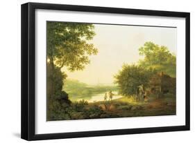 Applepickers, by a Cottage in a Wooded Landscape with Chichester Beyond-George Smith-Framed Giclee Print