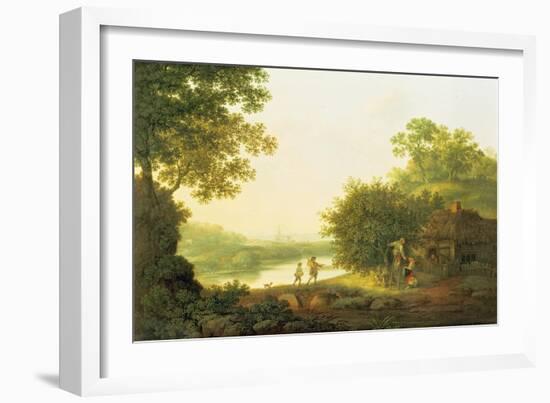 Applepickers, by a Cottage in a Wooded Landscape with Chichester Beyond-George Smith-Framed Giclee Print