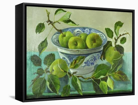 Apples and blue Bowl-Cristiana Angelini-Framed Stretched Canvas