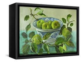 Apples and blue Bowl-Cristiana Angelini-Framed Stretched Canvas