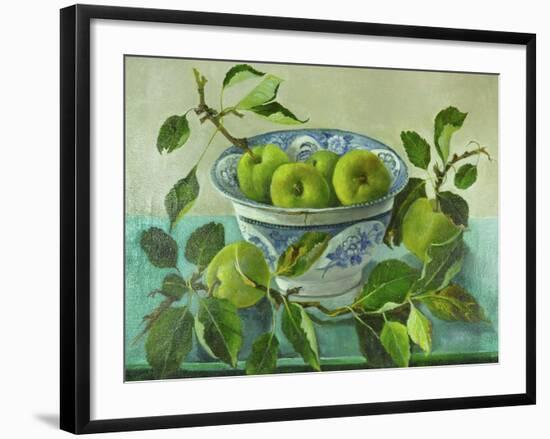 Apples and blue Bowl-Cristiana Angelini-Framed Giclee Print