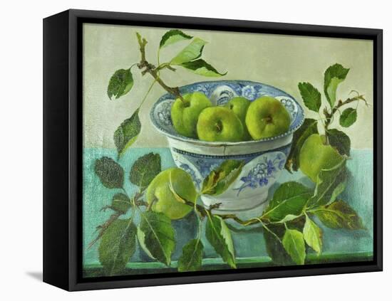 Apples and blue Bowl-Cristiana Angelini-Framed Stretched Canvas