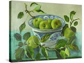 Apples and blue Bowl-Cristiana Angelini-Stretched Canvas