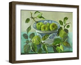 Apples and blue Bowl-Cristiana Angelini-Framed Giclee Print