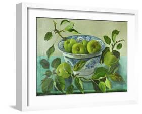 Apples and blue Bowl-Cristiana Angelini-Framed Giclee Print