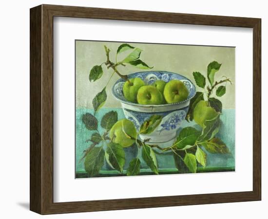 Apples and blue Bowl-Cristiana Angelini-Framed Giclee Print