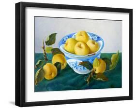 Apples in a Blue Bowl, 2014-Cristiana Angelini-Framed Giclee Print