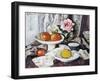 Apples in a White Fruitbowl and a Pink Rose in a Vase-George Leslie Hunter-Framed Giclee Print