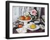 Apples in a White Fruitbowl and a Pink Rose in a Vase-George Leslie Hunter-Framed Giclee Print