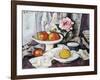 Apples in a White Fruitbowl and a Pink Rose in a Vase-George Leslie Hunter-Framed Giclee Print