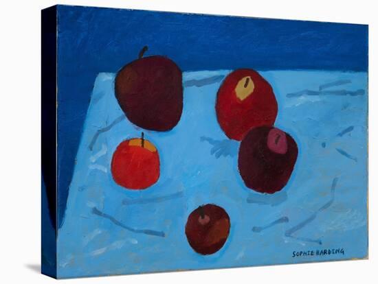 Apples on Blue Paper Bag-Sophie Harding-Stretched Canvas