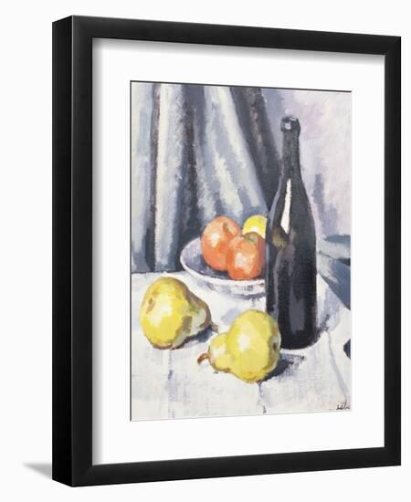 Apples, Pears and a Black Bottle on a Draped Table-Samuel John Peploe-Framed Premium Giclee Print