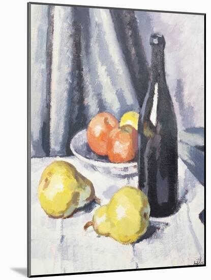 Apples, Pears and a Black Bottle on a Draped Table-Samuel John Peploe-Mounted Giclee Print