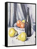 Apples, Pears and a Black Bottle on a Draped Table-Samuel John Peploe-Framed Stretched Canvas