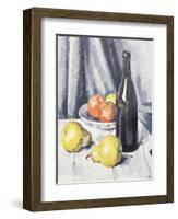 Apples, Pears and a Black Bottle on a Draped Table-Samuel John Peploe-Framed Giclee Print