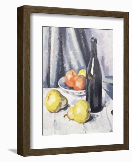 Apples, Pears and a Black Bottle on a Draped Table-Samuel John Peploe-Framed Giclee Print