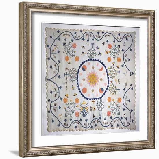 Applique Quilt with Sun, Moon, Stars and the Garden of Eden, from Arkansas, C.1890-American School-Framed Giclee Print