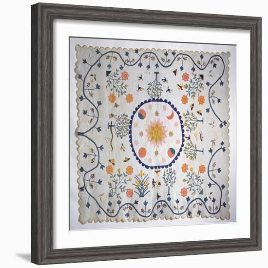 Applique Quilt with Sun, Moon, Stars and the Garden of Eden, from Arkansas, C.1890-American School-Framed Giclee Print