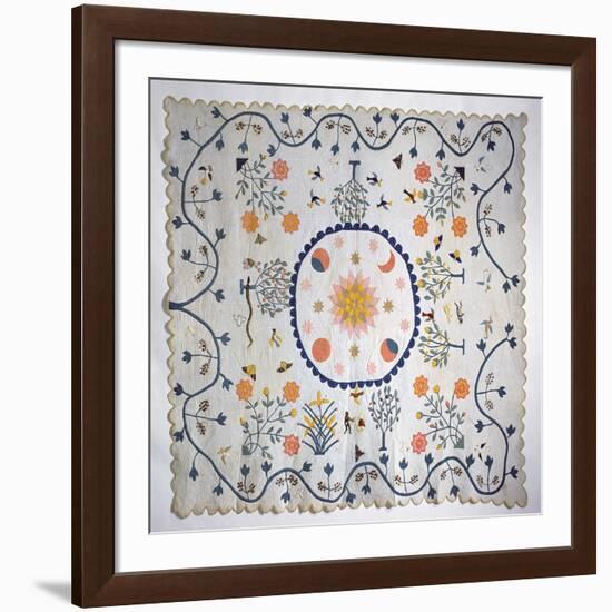 Applique Quilt with Sun, Moon, Stars and the Garden of Eden, from Arkansas, C.1890-American School-Framed Giclee Print