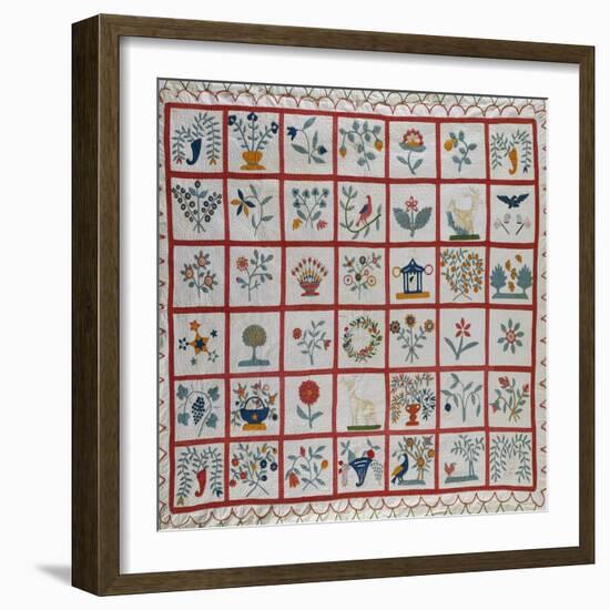 Appliqued Cotton Quilt Coverlet, Probably New York, Dated January 15th, 1859-null-Framed Giclee Print