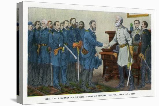 Appomattox, Virginia, Representation of Lee Surrendering to Grant on April 9, 1865-Lantern Press-Stretched Canvas