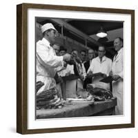 Apprentice Butcher Showing His Work to Competition Judges, Barnsley, South Yorkshire, 1963-Michael Walters-Framed Photographic Print
