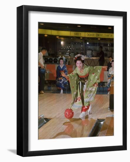 Apprentice Geisha Bowling-Larry Burrows-Framed Premium Photographic Print