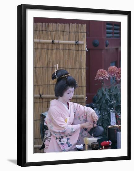 Apprentice Geisha (Maiko) Performing Tea Ceremony, Tokyo, Honshu, Japan-null-Framed Premium Photographic Print