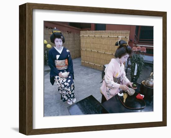 Apprentice Geisha (Maiko) Performing Tea Ceremony, Tokyo, Honshu, Japan-null-Framed Photographic Print