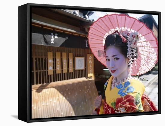 Apprentice Geisha (Maiko), Woman Dressed in Traditional Costume, Kimono, Kyoto, Honshu, Japan-null-Framed Stretched Canvas