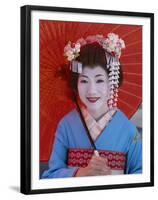 Apprentice Geisha (Maiko), Woman Dressed in Traditional Costume, Kimono, Kyoto, Honshu, Japan-null-Framed Premium Photographic Print