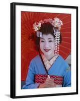 Apprentice Geisha (Maiko), Woman Dressed in Traditional Costume, Kimono, Kyoto, Honshu, Japan-null-Framed Premium Photographic Print