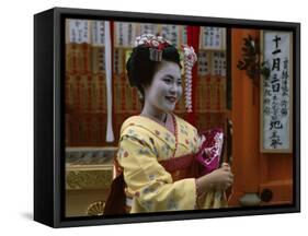 Apprentice Geisha (Maiko), Woman Dressed in Traditional Costume, Kimono, Kyoto, Honshu, Japan-null-Framed Stretched Canvas