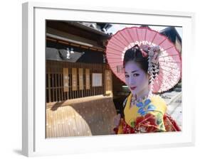 Apprentice Geisha (Maiko), Woman Dressed in Traditional Costume, Kimono, Kyoto, Honshu, Japan-null-Framed Photographic Print