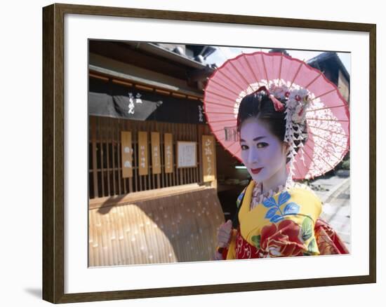 Apprentice Geisha (Maiko), Woman Dressed in Traditional Costume, Kimono, Kyoto, Honshu, Japan-null-Framed Photographic Print