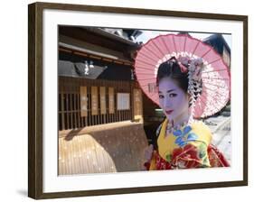 Apprentice Geisha (Maiko), Woman Dressed in Traditional Costume, Kimono, Kyoto, Honshu, Japan-null-Framed Photographic Print