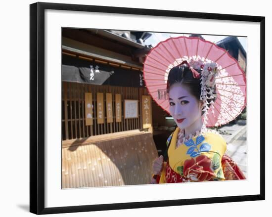 Apprentice Geisha (Maiko), Woman Dressed in Traditional Costume, Kimono, Kyoto, Honshu, Japan-null-Framed Photographic Print