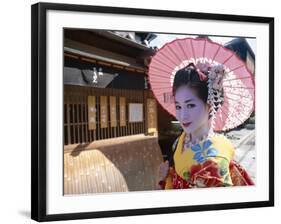 Apprentice Geisha (Maiko), Woman Dressed in Traditional Costume, Kimono, Kyoto, Honshu, Japan-null-Framed Photographic Print