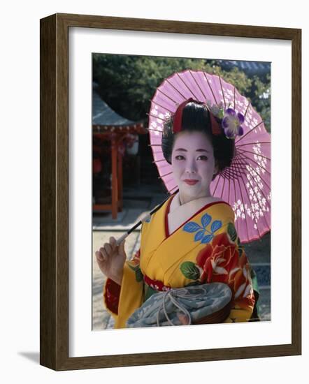 Apprentice Geisha (Maiko), Woman Dressed in Traditional Costume, Kimono, Kyoto, Honshu, Japan-null-Framed Photographic Print