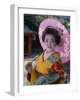 Apprentice Geisha (Maiko), Woman Dressed in Traditional Costume, Kimono, Kyoto, Honshu, Japan-null-Framed Photographic Print