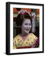 Apprentice Geisha (Maiko), Woman Dressed in Traditional Costume, Kimono, Kyoto, Honshu, Japan-null-Framed Photographic Print